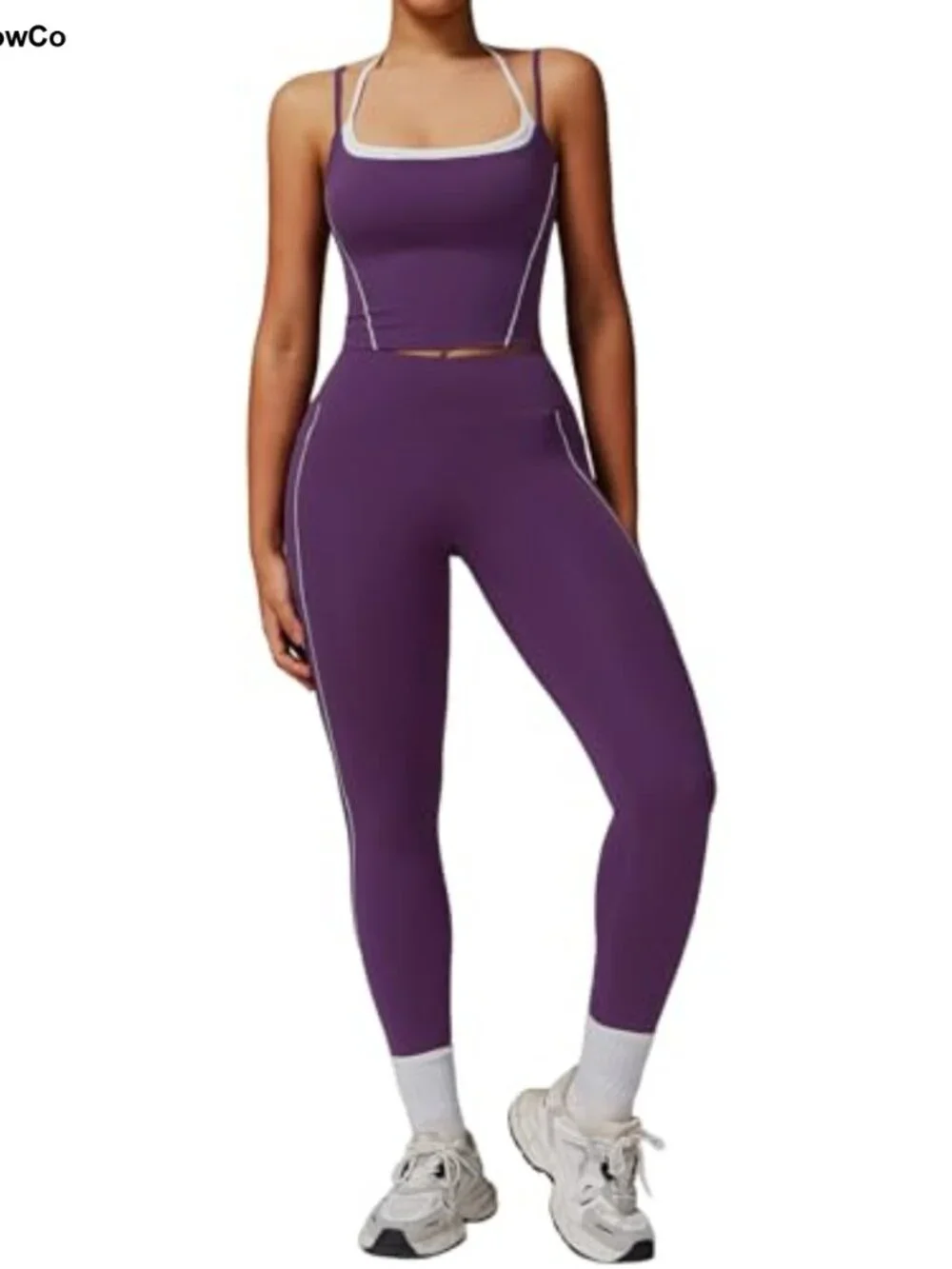 2 Piece Workout Set Spaghetti Strap Tank High Waist Leggings with Pockets